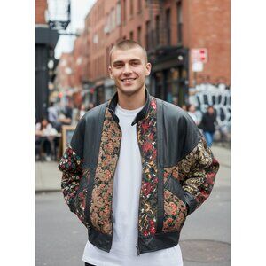 Vintage Pelle Leather & Fabric Bomber Jacket Men's L 90s Retro Streetwear